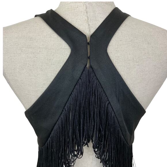 Hyfve fringed racerback tank top, dressy black matte satin women's size small - Picture 3 of 5